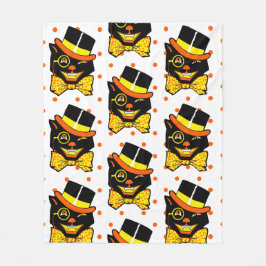 ヴィンテージハローウィーンキャットinトップハット フリースブランケット