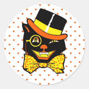 ヴィンテージハローウィーンキャットinトップハット ラウンドシール