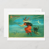 ヴィンテージハローウィーンハガキと魔女&黒猫 ポストカード (正面/裏面)