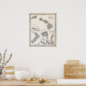 ヴィンテージハワイとニュージーランドの地図（1855年） ポスター (キッチン)