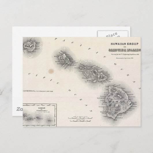 ヴィンテージハワイとニュージーランドの地図(1855年) ポストカード (正面/裏面)