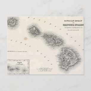 ヴィンテージハワイとニュージーランドの地図(1855年) ポストカード