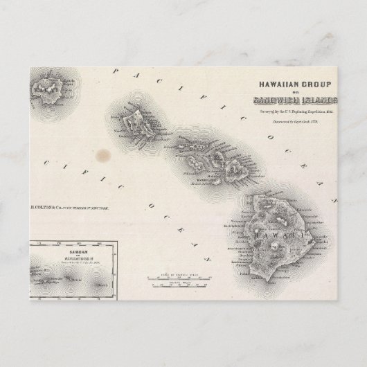 ヴィンテージハワイとニュージーランドの地図（1855年） ポストカード (正面)