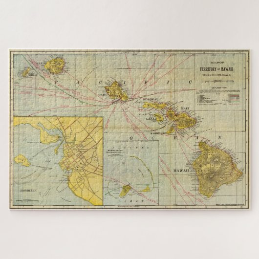 ヴィンテージハワイの地図(1901年) ジグソーパズル (横)