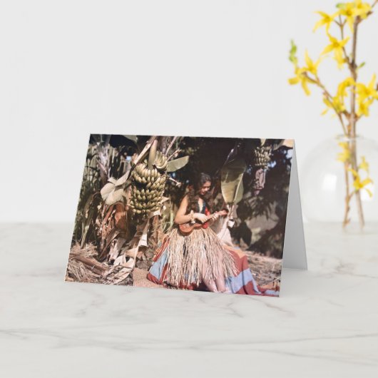 ヴィンテージハワイアンウェインフラガールウクレレ カード (黄色い花)