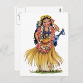 ヴィンテージハワイアンガールインフラ衣装ドレス ポストカード (正面/裏面)