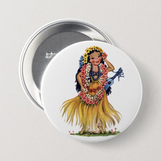 ヴィンテージハワイアンガールインフラ衣装ドレス 缶バッジ (正面&裏面)