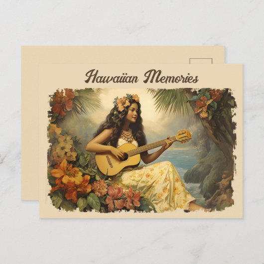 ヴィンテージハワイアンギターガールトラベルハガキ ポストカード (正面/裏面)