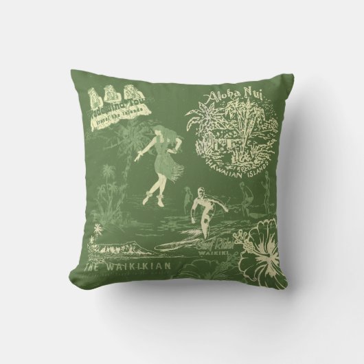 ヴィンテージハワイアントラベルコラージオリーブ可逆 アウトドアクッション (正面)