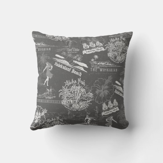 ヴィンテージハワイアントラベルコラージググレーリバーシブル アウトドアクッション (裏面)