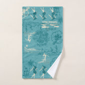 ヴィンテージハワイアントラベルコラージュティール（緑がかった色） バスタオルセット (ハンドタオル)