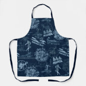 ヴィンテージハワイアントラベルコラージュinインディゴブルー エプロン (正面)