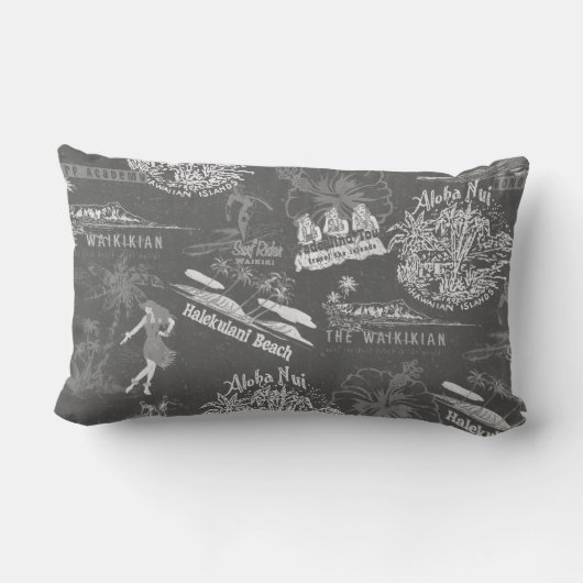 ヴィンテージハワイアントラベルコラージュinチャコールグレー アウトドアクッション (裏面)