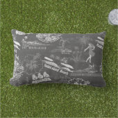 ヴィンテージハワイアントラベルコラージュinチャコールグレー アウトドアクッション (芝生)