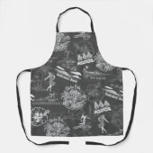 ヴィンテージハワイアントラベルコラージュinチャコールグレー エプロン (正面)