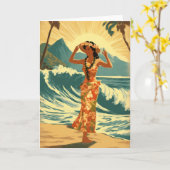 ヴィンテージハワイアントラベルホノルルミッドパシフィック カード (黄色い花)