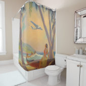 ヴィンテージハワイアントラベル – ハワイガールダンサー シャワーカーテン (インサイチュ)