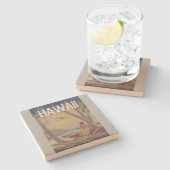 ヴィンテージハワイアントラベル – ハワイフラダンサー！ ストーンコースター (横)