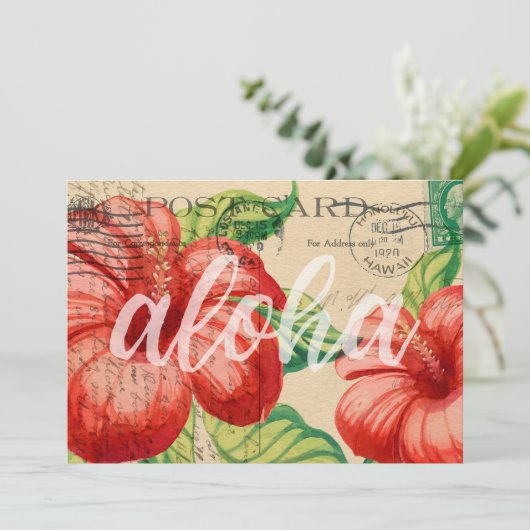 ヴィンテージハワイアンハイビスカスハガキルアウ（ハワイ式宴会）招待状 招待状 (スタンド正面)