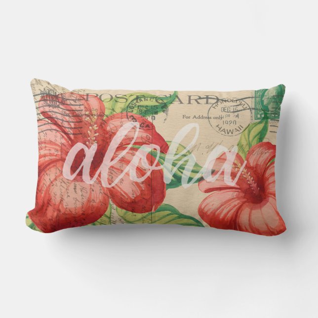 ヴィンテージハワイアンハイビスカスポストカード アウトドアクッション (正面)