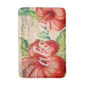 ヴィンテージハワイアンハイビスカスポストカード バスマット (正面縦)