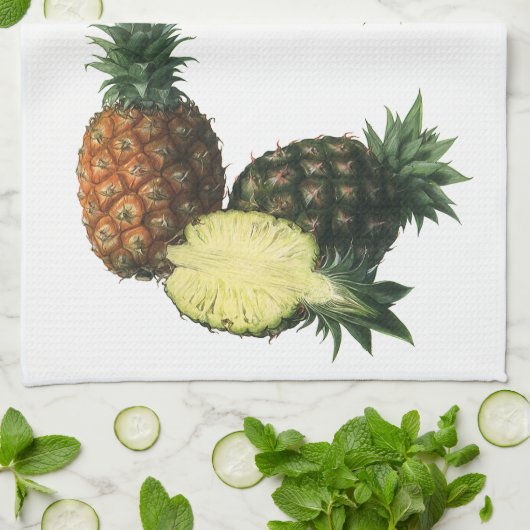 ヴィンテージハワイアンパイナップルオーガニック、フードフルーツ キッチンタオル (折り畳み)