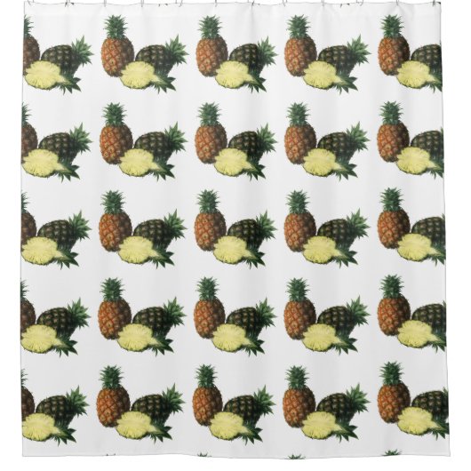 ヴィンテージハワイアンパイナップルオーガニック、フードフルーツ シャワーカーテン (正面)