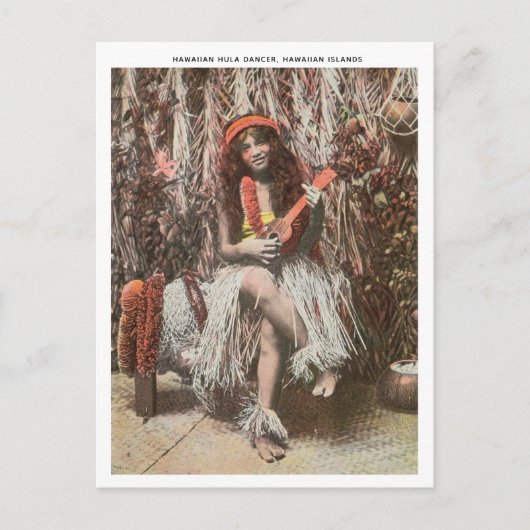 ヴィンテージハワイアンフラ遊ダンサーウクレレ ポストカード (正面)