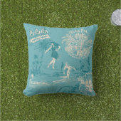 ヴィンテージハワイアンリバーシブルでティール(緑がかった色)トラベルコラージュ アウトドアクッション (芝生)