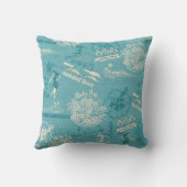 ヴィンテージハワイアンリバーシブルでティール(緑がかった色)トラベルコラージュ アウトドアクッション (裏面)