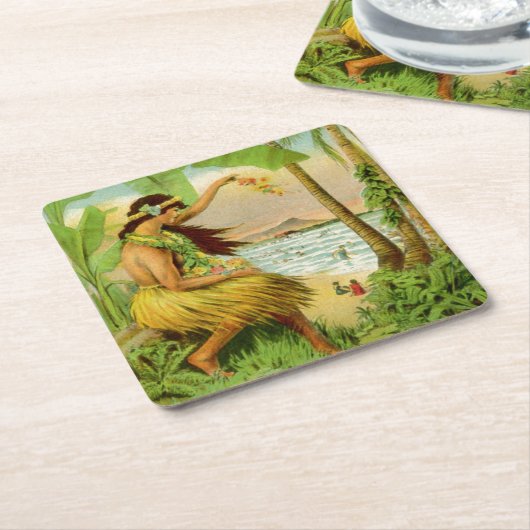 ヴィンテージハワイアン旅行 スクエアペーパーコースター (アングル)