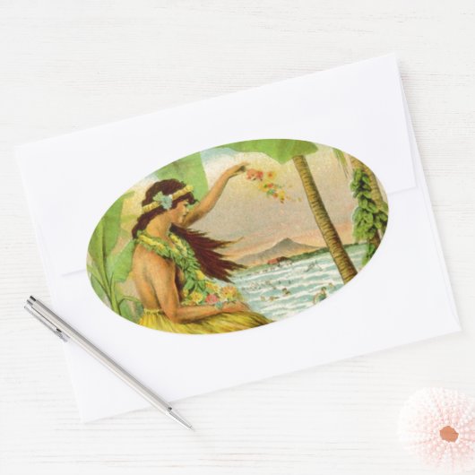 ヴィンテージハワイアン旅行 楕円形シール (封筒)