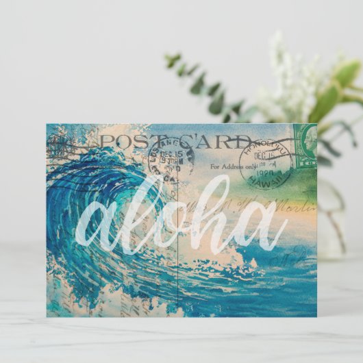 ヴィンテージハワイアン波はがきルアウ(ハワイ式宴会)招待状 招待状 (スタンド正面)