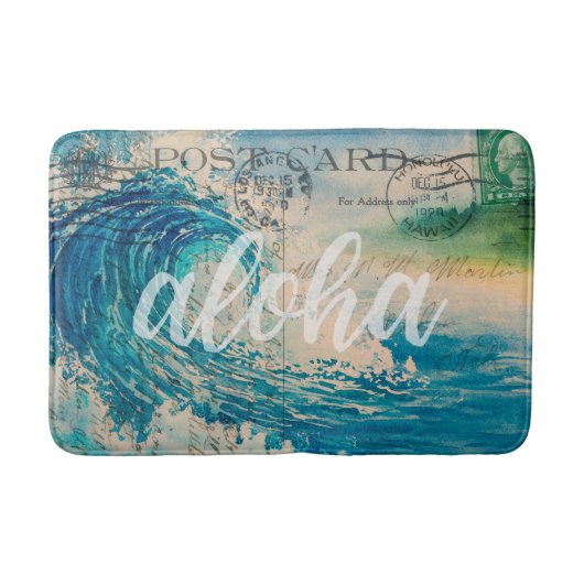 ヴィンテージハワイアン波葉書 バスマット (正面)