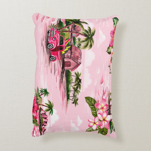 ヴィンテージハワイアン熱帯島のバーククロスデザイン アクセントクッション (裏面(縦))