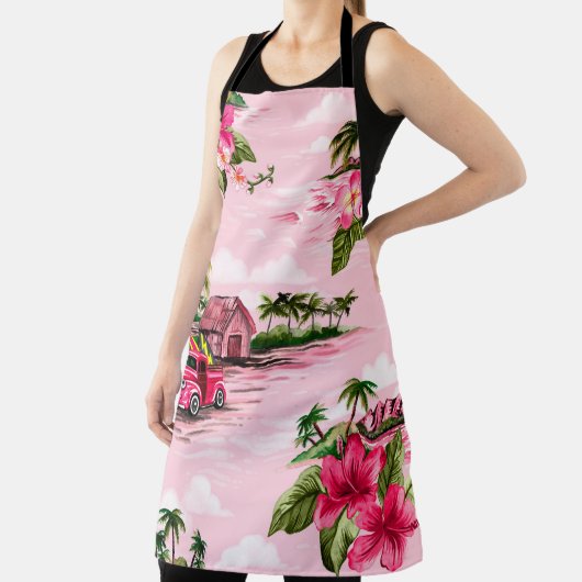 ヴィンテージハワイアン熱帯島のバーククロスデザイン エプロン (インサイチュ)