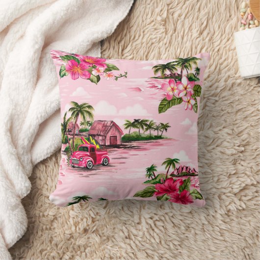 ヴィンテージハワイアン熱帯島のバーククロスデザイン クッション (ブランケット)