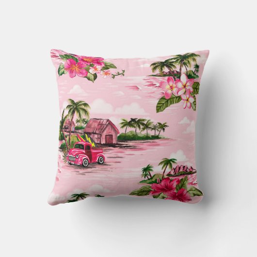 ヴィンテージハワイアン熱帯島のバーククロスデザイン クッション (裏面)