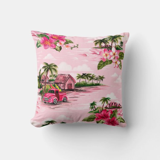 ヴィンテージハワイアン熱帯島のバーククロスデザイン クッション (正面)