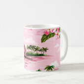 ヴィンテージハワイアン熱帯島のバーククロスデザイン コーヒーマグカップ (正面右)