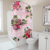 ヴィンテージハワイアン熱帯島のバーククロスデザイン シャワーカーテン (インサイチュ)