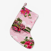 ヴィンテージハワイアン熱帯島のバーククロスデザイン スモールクリスマスストッキング (正面 (吊り時))