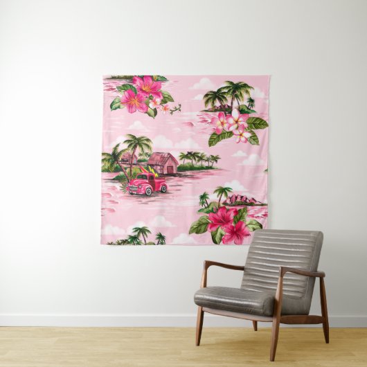 ヴィンテージハワイアン熱帯島のバーククロスデザイン タペストリー (インサイチュ)