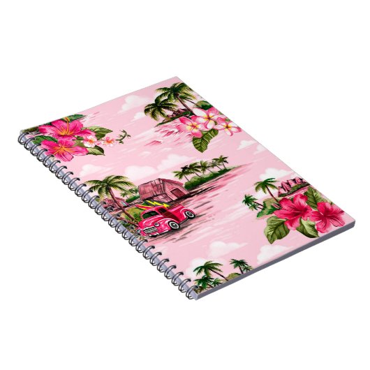 ヴィンテージハワイアン熱帯島のバーククロスデザイン ノートブック (右側)