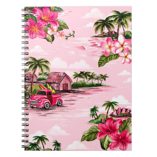 ヴィンテージハワイアン熱帯島のバーククロスデザイン ノートブック (正面)
