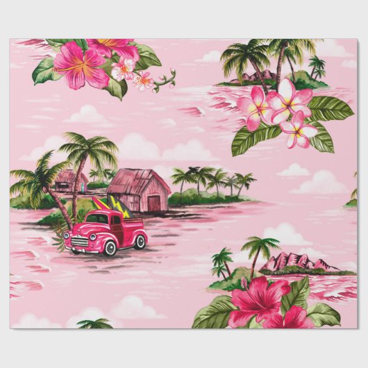 ヴィンテージハワイアン熱帯島のバーククロスデザイン ラッピングペーパー (フラット)