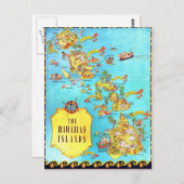 ヴィンテージハワイアン諸島地図 ポストカード (正面/裏面)
