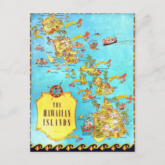 ヴィンテージハワイアン諸島地図 ポストカード