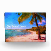 ヴィンテージハワイトロピカルパームツリーオンビーチ時間 フォトブロック (正面)