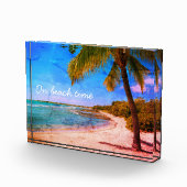 ヴィンテージハワイトロピカルパームツリーオンビーチ時間 フォトブロック (右)